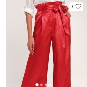 Lulu's Satin Tonal Print Paper Bag Wide Leg